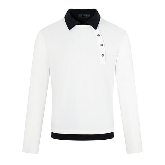 Herren Langarm-Poloshirt mit asymmetrischer Knopfleiste und kontrastierendem Kragen Shop Nory
