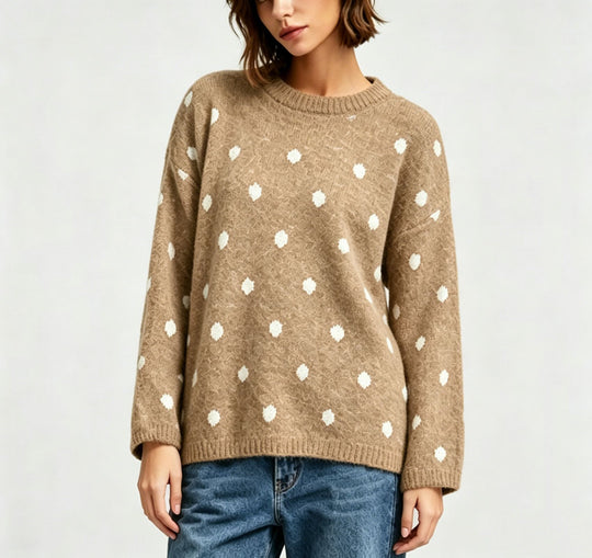 Damen Oversize Strickpullover mit dezentem Punktemuster und Rundhalsausschnitt Shop Nory