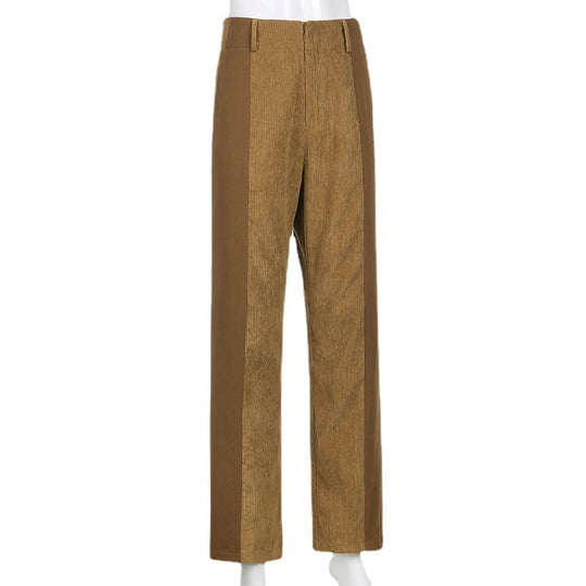 Damen Hochtaillierte Wide‑Leg Hose mit Kontrast‑Cordfrontpanel und geradem Bein Shop Nory