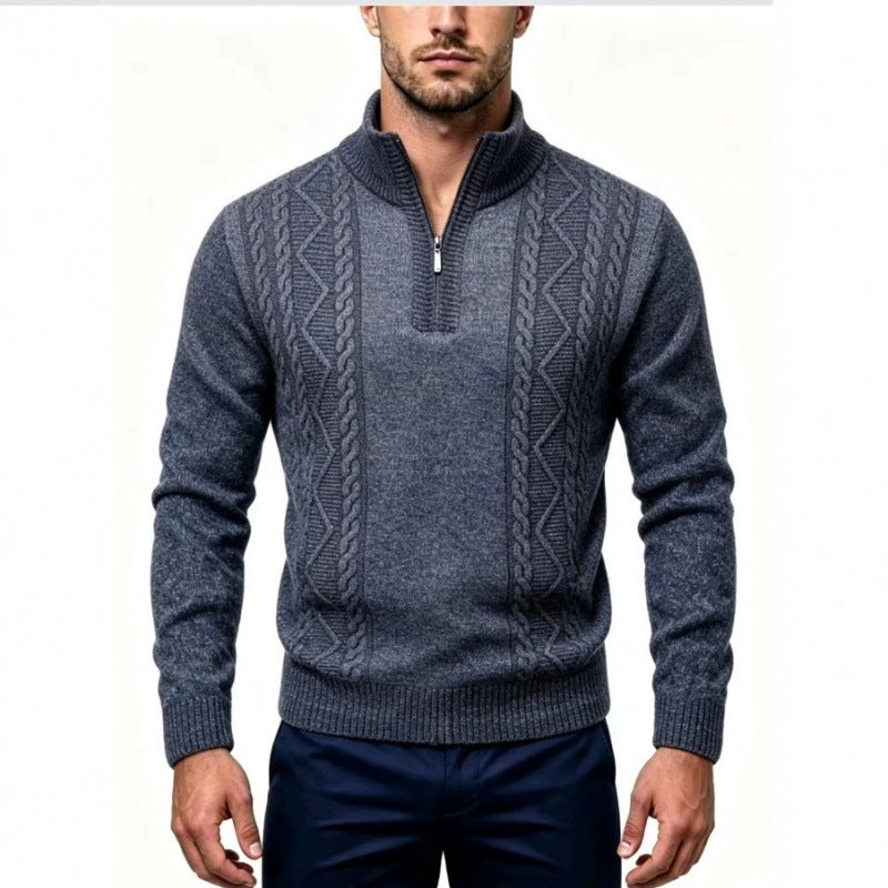 Herren Strukturierter Halbzip-Pullover mit Stehkragen und Zopfmuster-Details Shop Nory