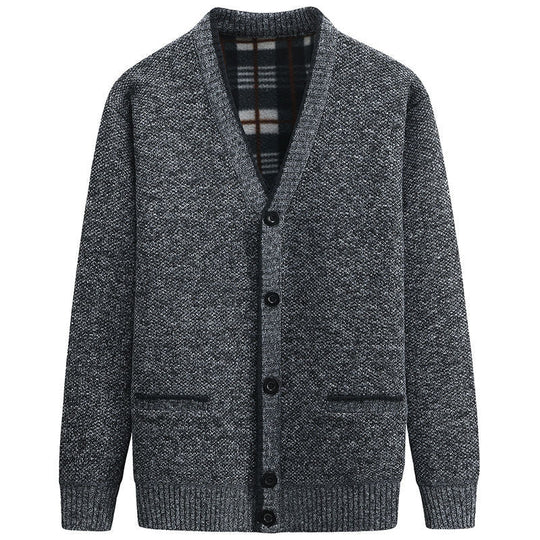 Herren Strickjacke mit kariertem Innenfutter und praktischen Taschen