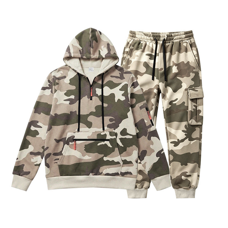 Herren Camouflage Kapuzensweatshirt- und Jogginghose Set mit Cargo-Taschen und Reißverschlüssen Shop Nory