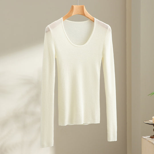 Damen Feinstrick-Langarmshirt mit tiefem U-Boot-Ausschnitt und feiner Rippstruktur Shop Nory