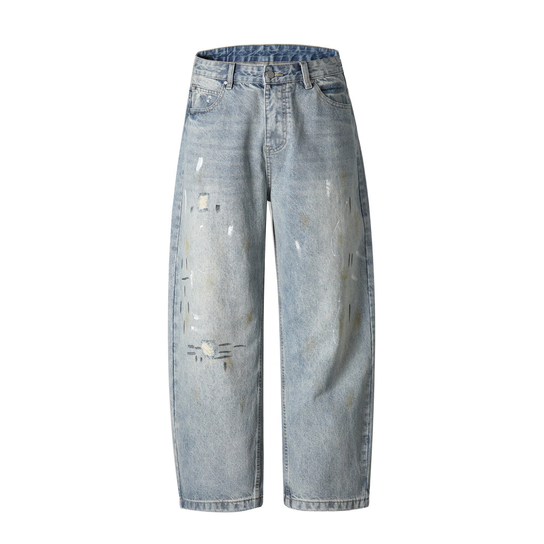 Unisex Lässige Relaxed-Fit Jeans mit hoher Taille und Paint-Distress Shop Nory