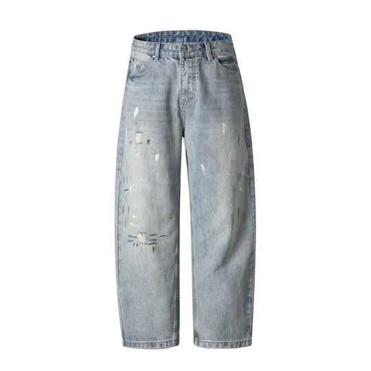 Unisex Lässige Relaxed-Fit Jeans mit hoher Taille und Paint-Distress Shop Nory