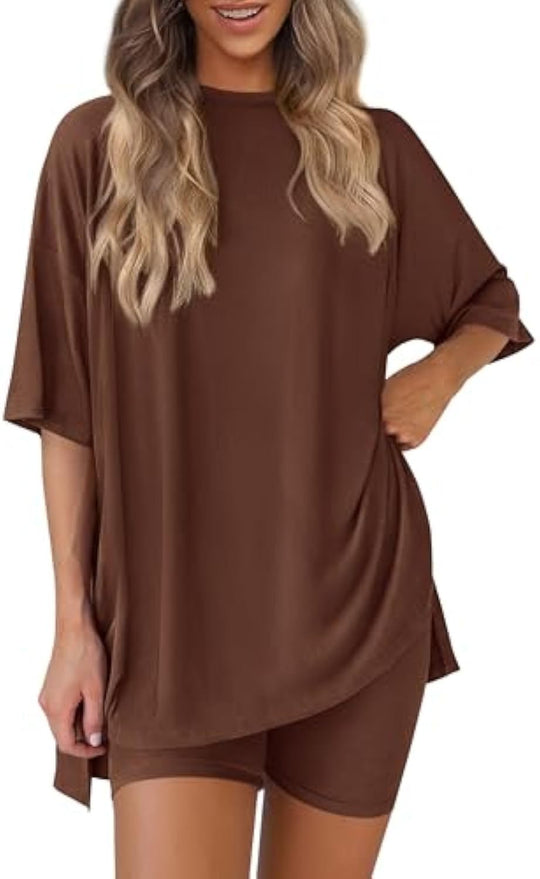 Damen lässiges Sport-T-Shirt mit Shorts im Set