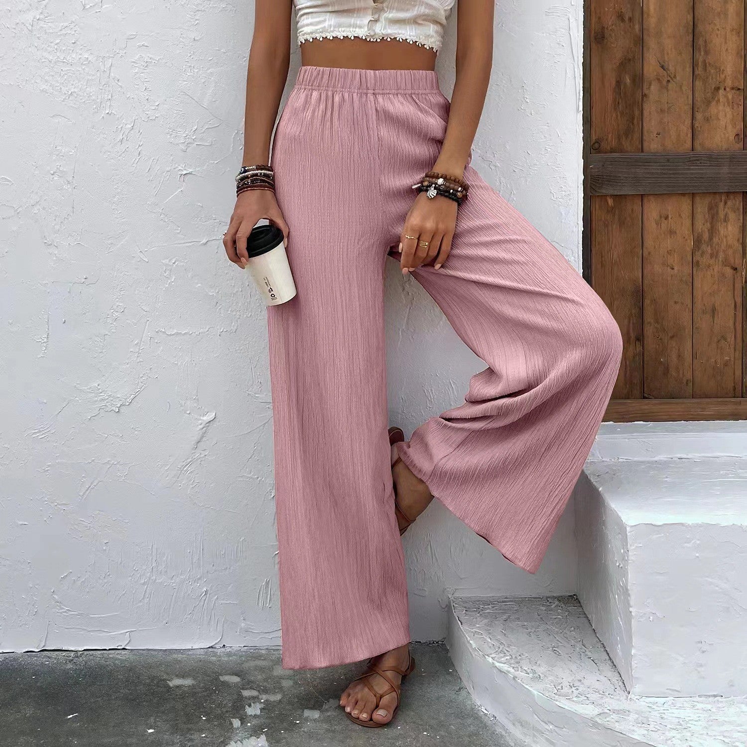Damen Weite Plissee-Hose aus atmungsaktivem Material Shopnory