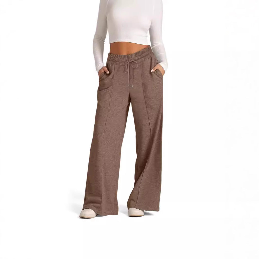 Damen High-Rise Weite Beinhose mit Kordelzug, seitlichen Taschen und vorderer Naht Shop Nory
