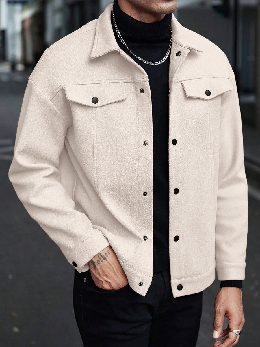 Herren Overshirt-Jacke im Trucker-Stil mit Wollmix-Optik und Druckknöpfen Shop Nory