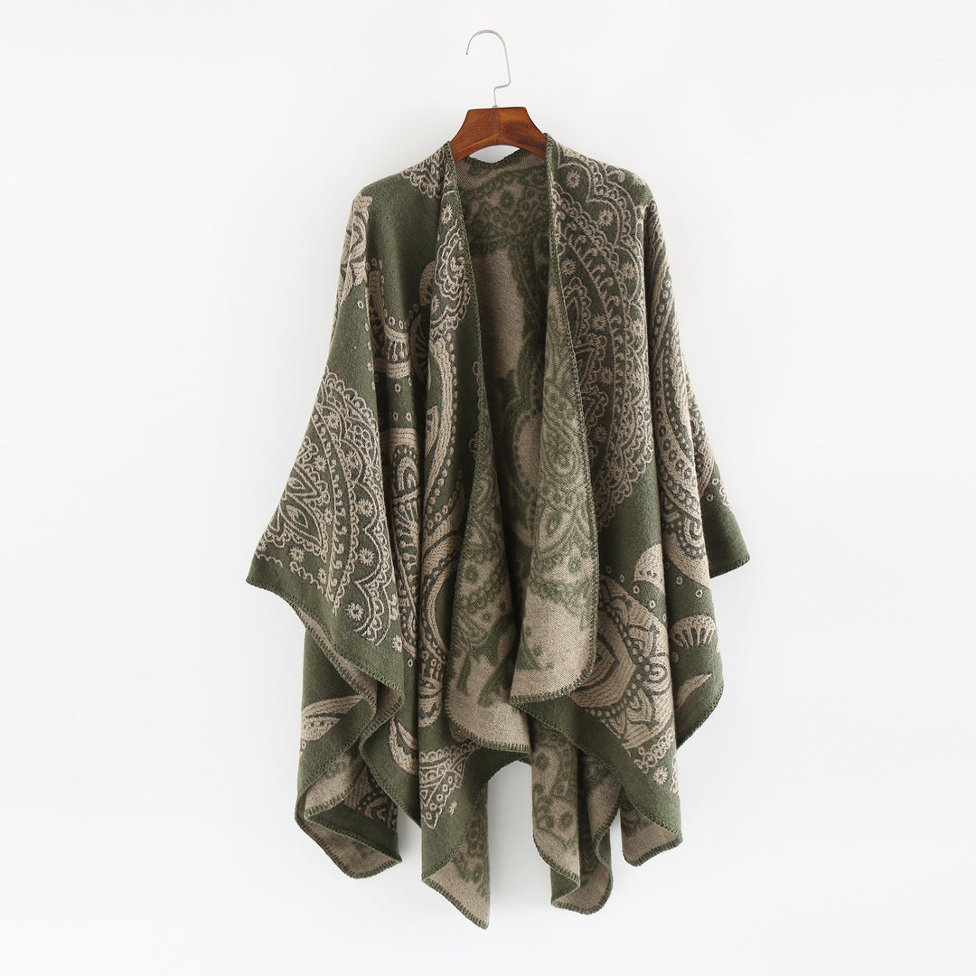 Damen Jacquard-Wollcape mit Paisley-Muster und offenem Überwurf Shop Nory