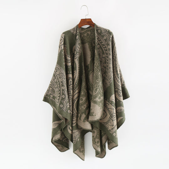 Damen Jacquard-Wollcape mit Paisley-Muster und offenem Überwurf Shop Nory