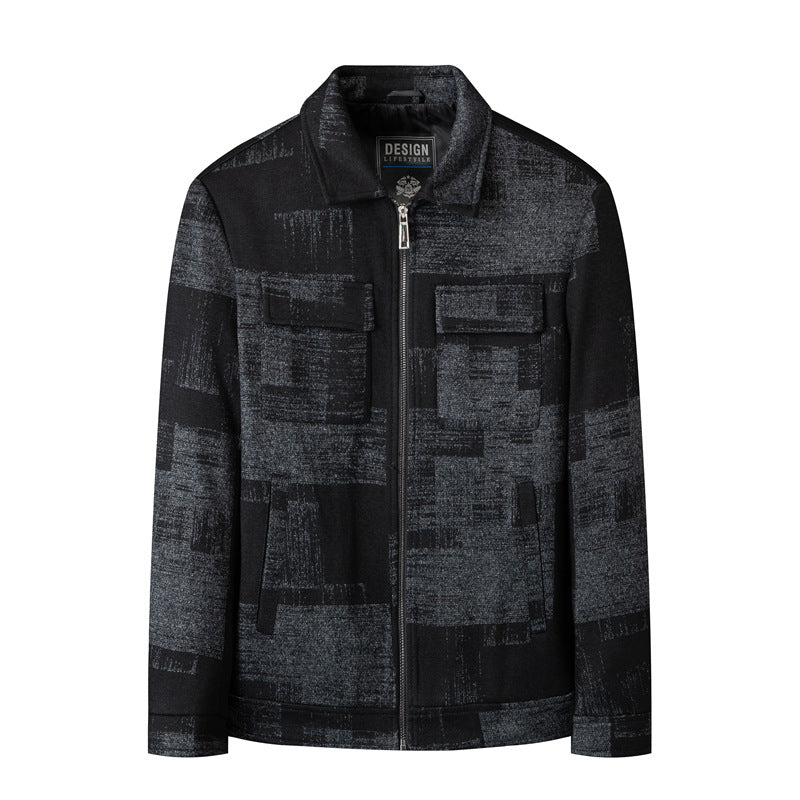 Herren Overshirt-Jacke im Hemdjackenstil mit grafischem Patchmuster und Reißverschluss Shop Nory