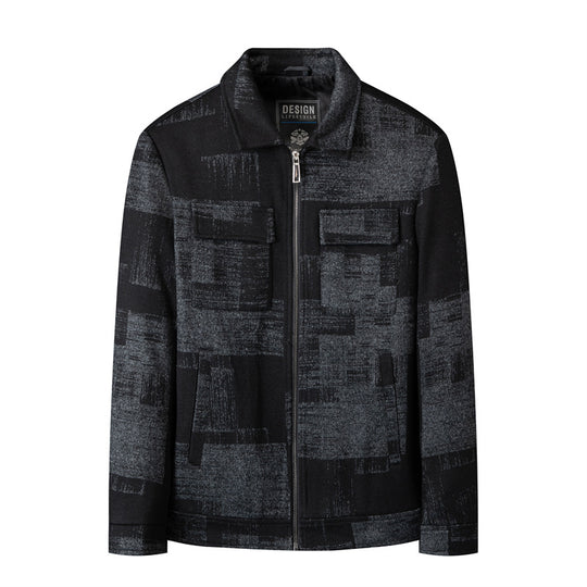 Herren Overshirt-Jacke im Hemdjackenstil mit grafischem Patchmuster und Reißverschluss Shop Nory