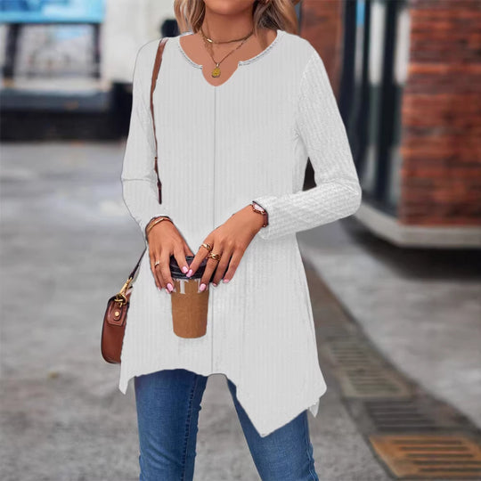 Damen Ripp Longsleeve Tunika mit asymmetrischem Saum Shop Nory