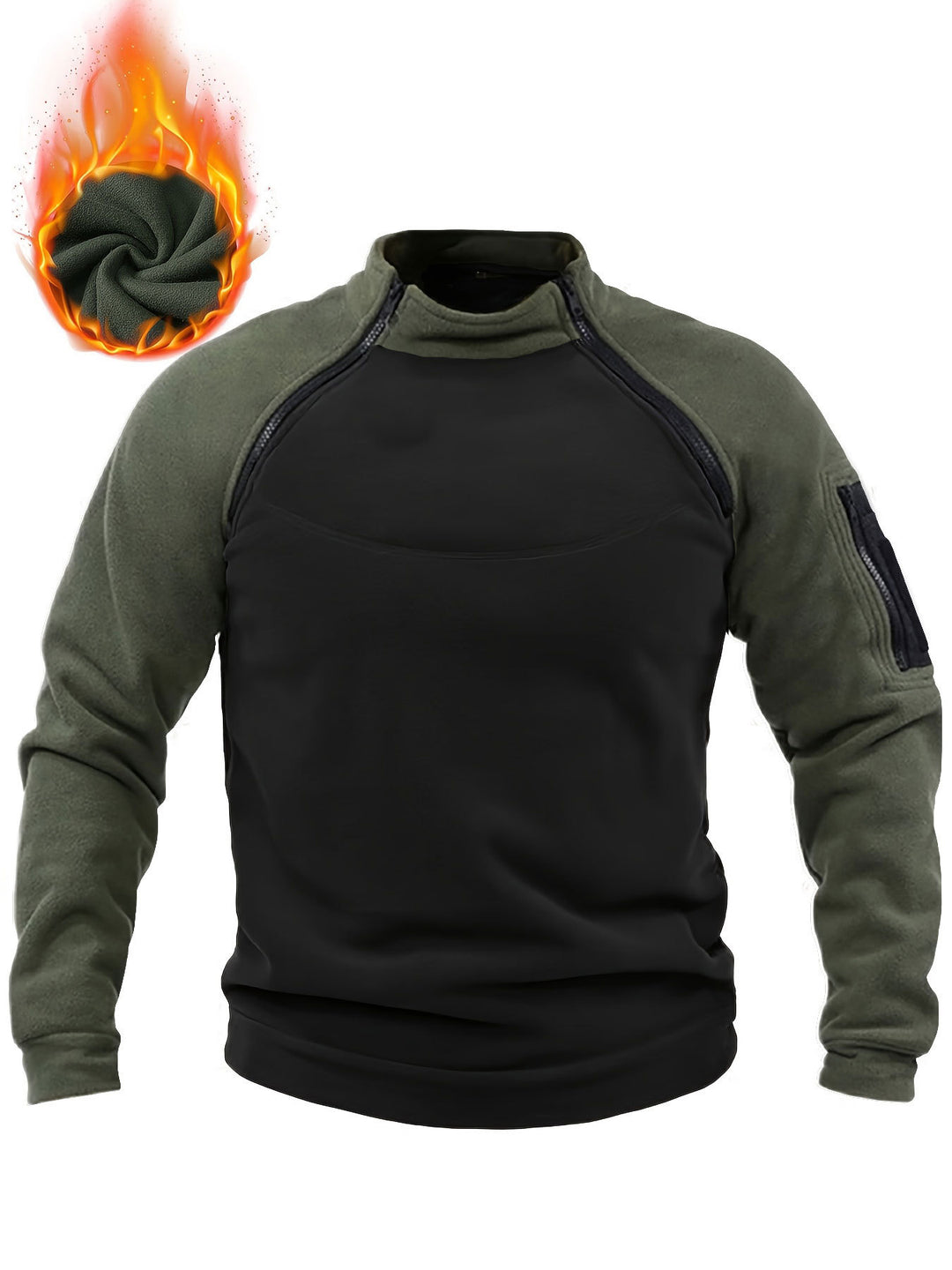 Herren Thermo-Combat-Fleece-Pullover mit verstärkter Brustplatte und Ärmel-Reißverschluss Shop Nory