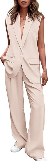 Damen ärmelloses Blazer-Set mit weit geschnittenen Hosen