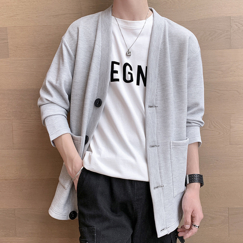 Herren Strukturierte Strickjacke mit V‑Ausschnitt, Dreiknopf‑Front und aufgesetzten Taschen Shop Nory