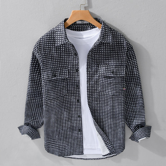 Herren Hemdjacke-Overshirt aus Baumwollmix mit Miniherz-Alloverprint und Brusttaschen Shop Nory
