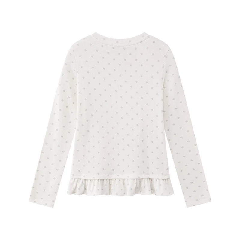 Damen Langarmshirt mit V-Ausschnitt, Rüschen-Saum und grafischem Spiralmotiv Shop Nory