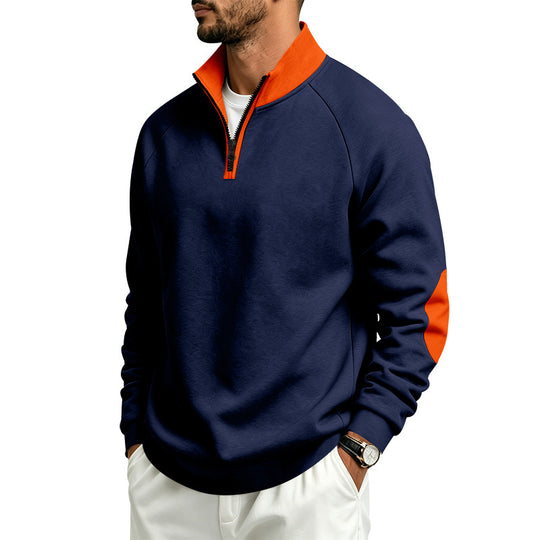 Herren Halbzip-Pullover mit Stehkragen und Ellbogen-Patches Shop Nory