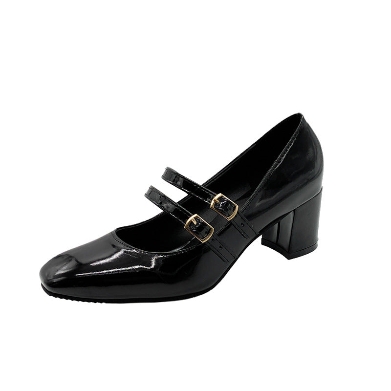 Damen Lack-Mary-Jane-Pumps mit doppelt verstellbaren Riemen und mittelhohem Blockabsatz Shop Nory