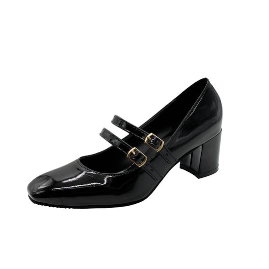 Damen Lack-Mary-Jane-Pumps mit doppelt verstellbaren Riemen und mittelhohem Blockabsatz Shop Nory