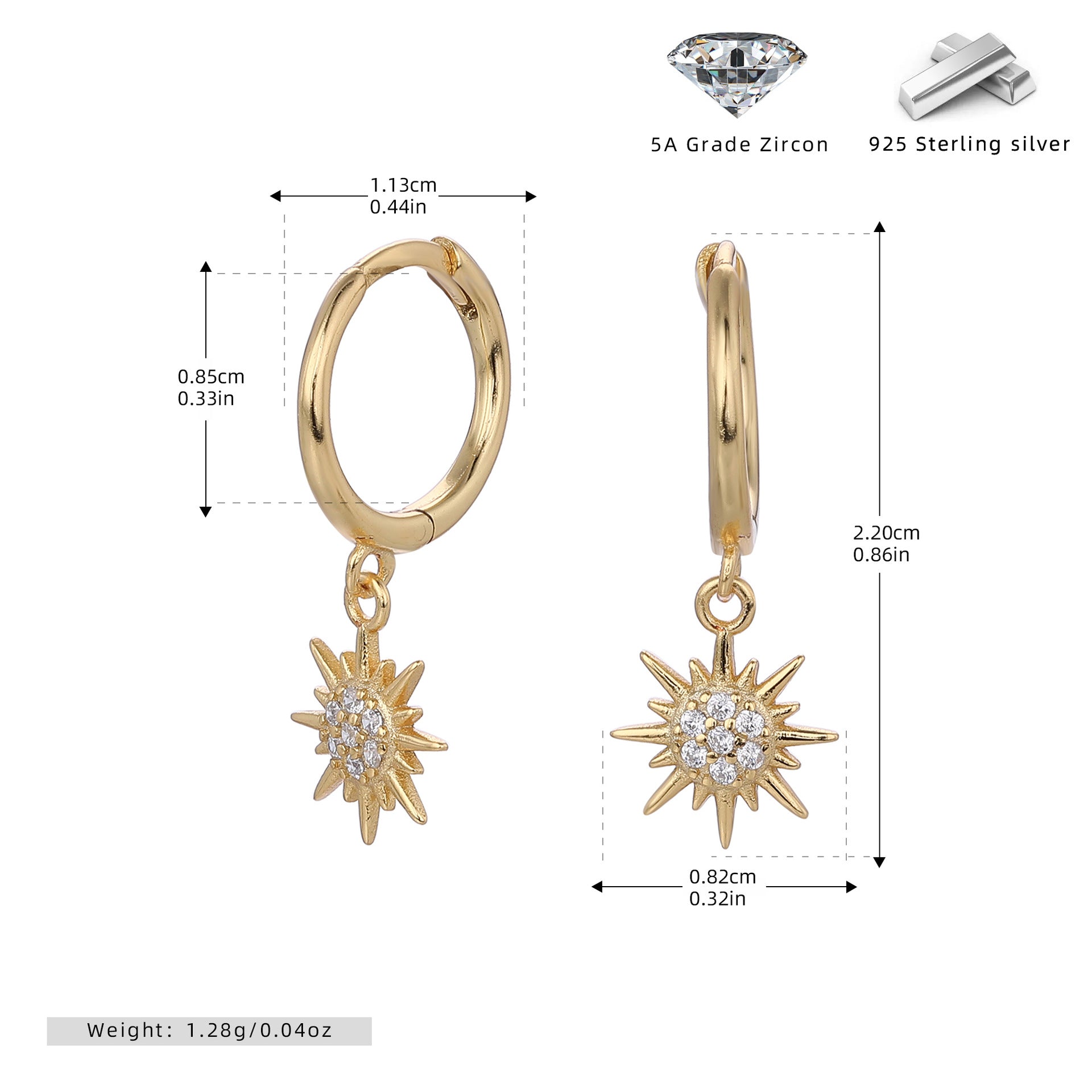 Damen Ohrhänger mit glänzendem Sonnenanhänger aus hochwertigem 925 Sterling Silber Shop Nory