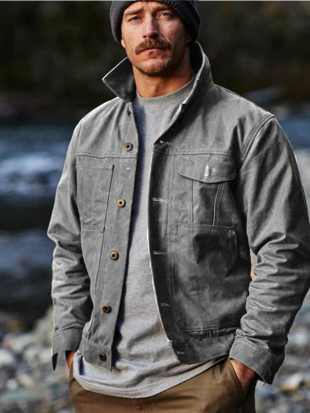 Herren leichte Utility-Jacke mit praktischen Taschen und stylischem Stehkragen