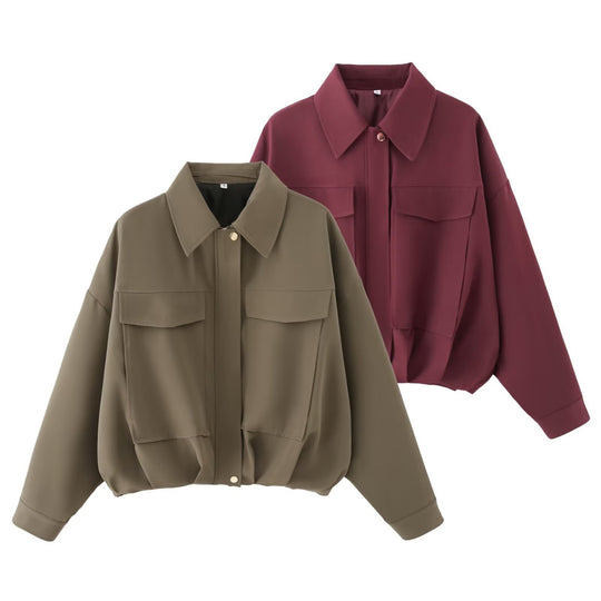 Damen Oversize Utility-Jacke mit Pattentaschen, Drop-Shoulder und elastischem Saum Shop Nory