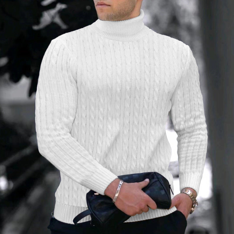 Herren eleganter Rollkragenpullover mit exquisiter Zopfmusterstruktur