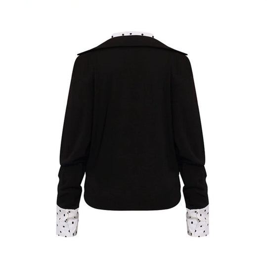 Damen Lagen-Langarmshirt mit tiefem V-Ausschnitt, angenähter Hemdblende und Polka-Dot-Details Shop Nory