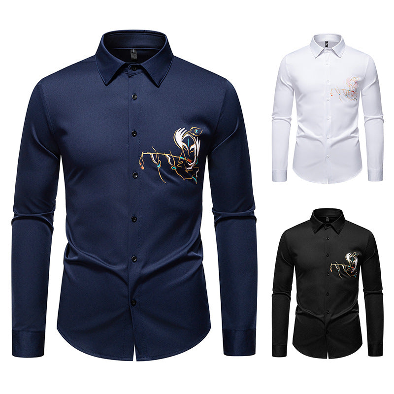 Herren Slim-Fit Businesshemd mit aufwendiger Bruststickerei und Kentkragen Shop Nory