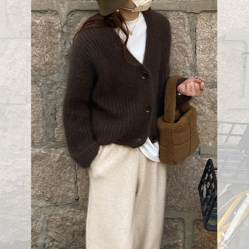 Damen Kuscheliger Strickcardigan mit großen Knöpfen