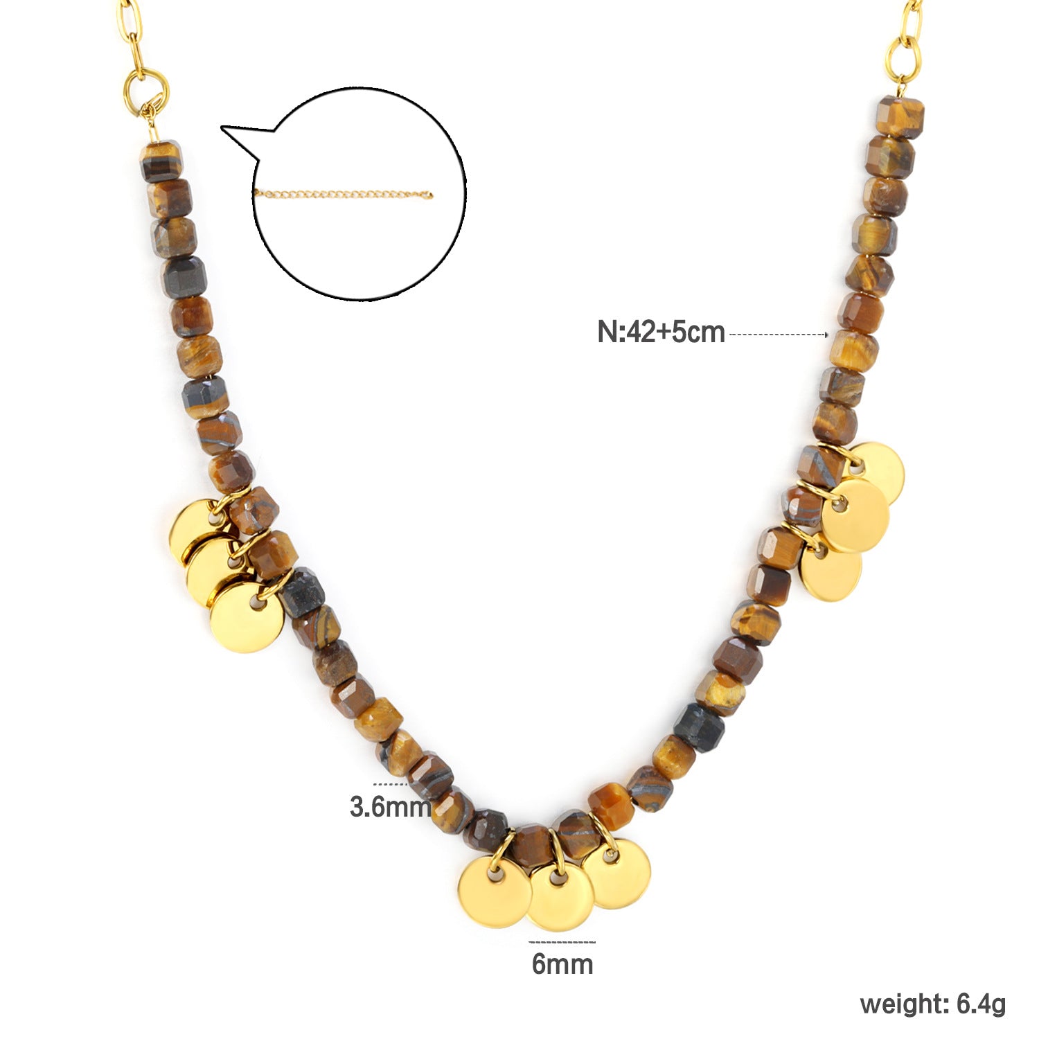 Damen elegante Halskette aus hochwertigen Tigeraugen-Perlen mit feinen goldplattierten Details Shop Nory