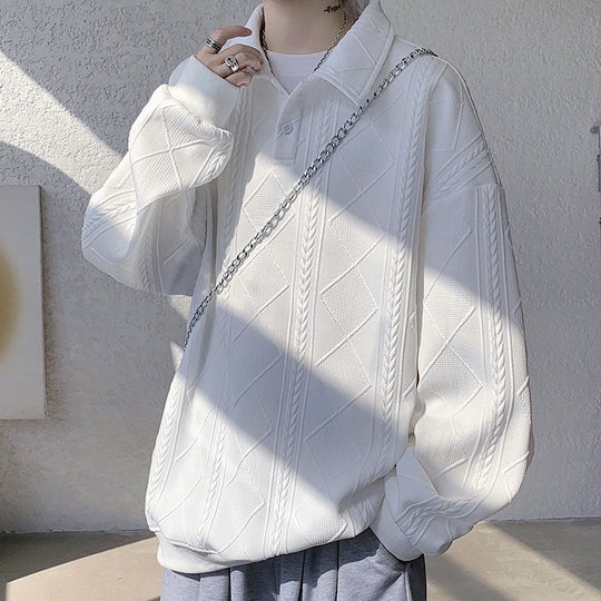 Herren Oversize-Polo-Strickpullover mit Rauten- und Zopfstruktur Shop Nory