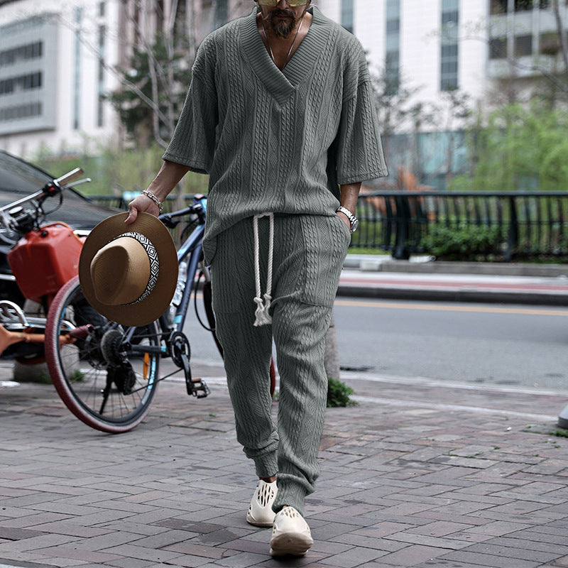 Herren Grobgestricktes Lounge-Set mit tiefem V‑Ausschnitt und Kordelzug-Jogger Shop Nory