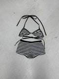 Damen Bikini-Set mit gestreiftem Top und Shorts