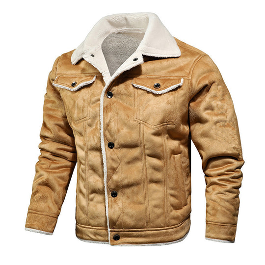 Herren gefütterte Wildlederimitat-Jacke mit Teddyfutter und Hemdkragen Shop Nory