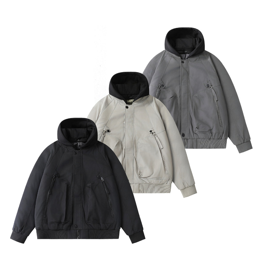 Herren Boxy-Utility-Bomber mit gesteppter Thermoisolierung, integrierter Kapuze und verdeckten Reißverschlüssen Shop Nory