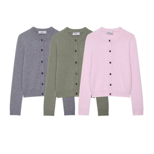 Damen Kurzgeschnittener Feinstrick-Cardigan mit Rundhalsausschnitt und Rippbündchen Shop Nory