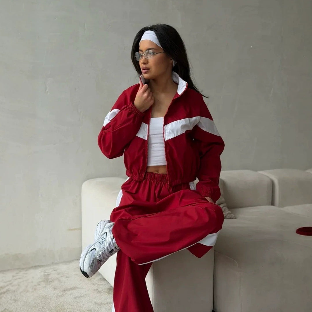 Damen Zweiteiliges Track-Set mit Cropped-Windjacke und weitem Jogger Shop Nory
