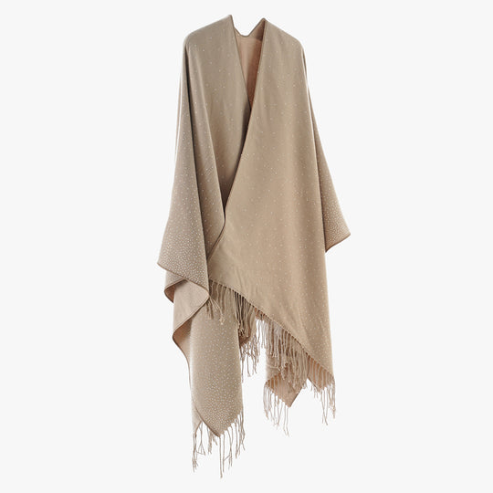 Damen Strickponcho mit Fransen und dezentem Schimmerbesatz Shop Nory