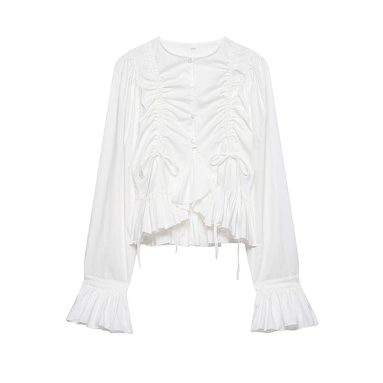 Damen Rüschige Bluse mit Kordelzug, Ballonärmeln und Volant-Saum Shop Nory