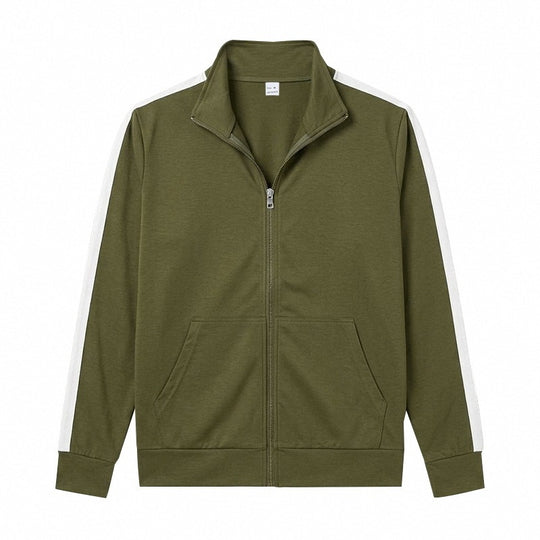 Herren Retro Trackjacke mit Stehkragen, Kontraststreifen und Kängurutasche Shop Nory