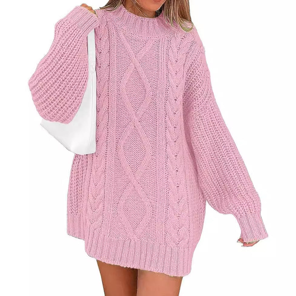 Damen Oversize Strickkleid mit Zopf- und Rippstruktur Shop Nory