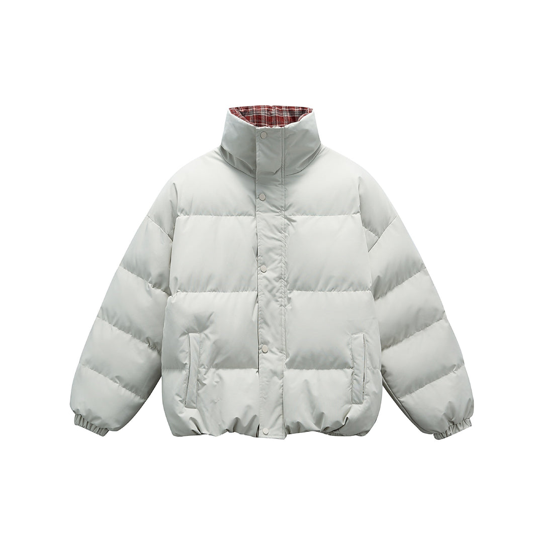 Unisex Kurzboxy wattierte Isolationsjacke mit extra hohem Stehkragen und kariertem Innenfutter Shop Nory