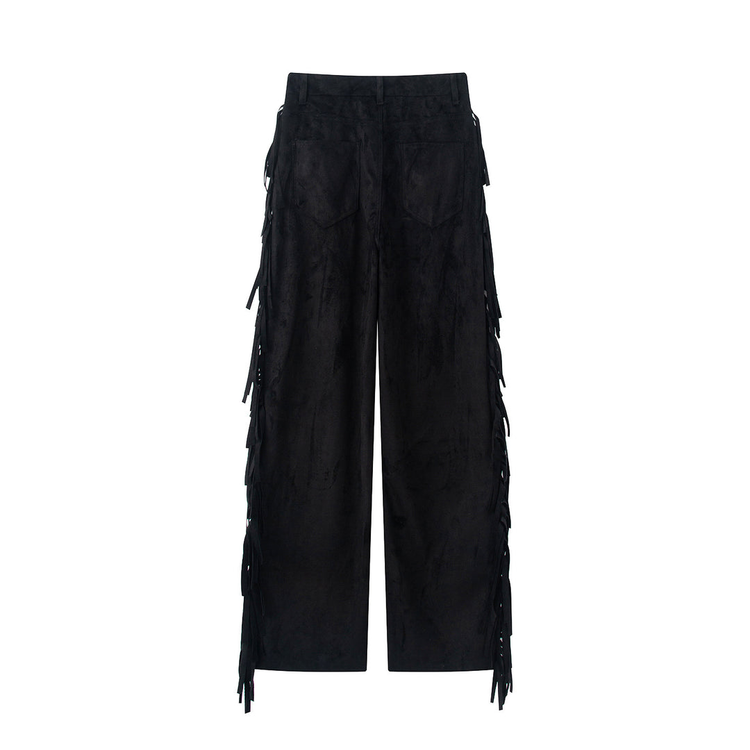Damen Weite Highwaist-Hose mit seitlichen Fransen und weitem Bein Shop Nory