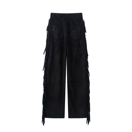 Damen Weite Highwaist-Hose mit seitlichen Fransen und weitem Bein Shop Nory