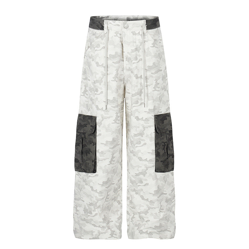 Damen Weite Cargo-Hose mit hohem Bund, Camouflage-Print und Kontrast-Taschen Shop Nory