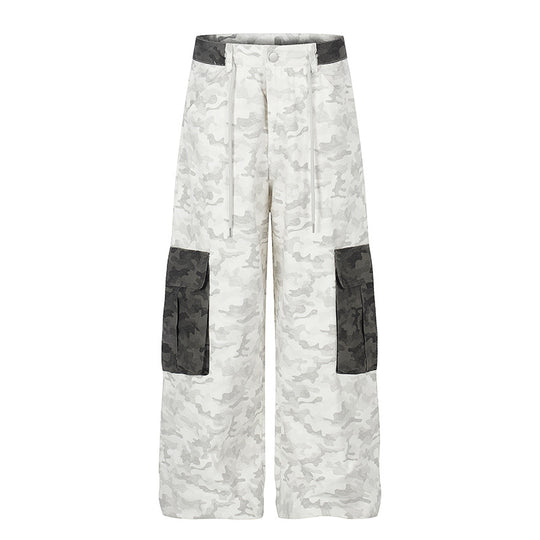 Damen Weite Cargo-Hose mit hohem Bund, Camouflage-Print und Kontrast-Taschen Shop Nory